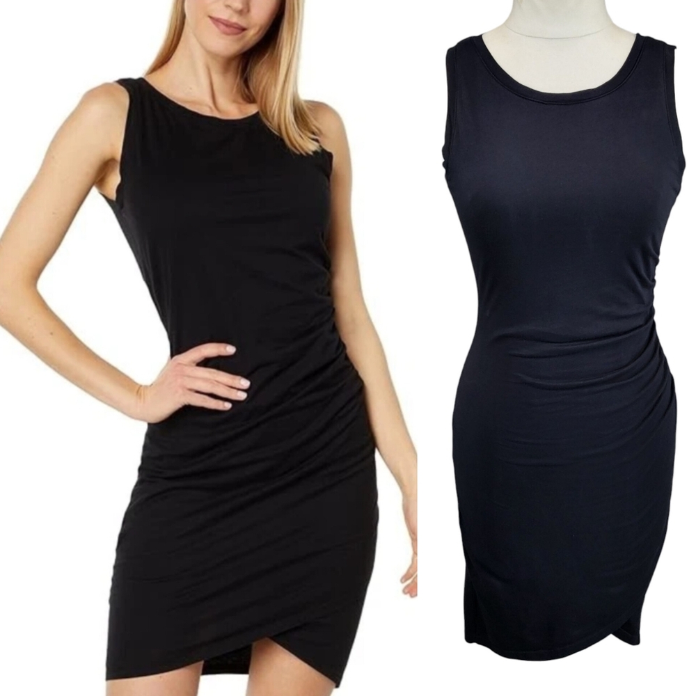 Bobi Los Angeles Black Supreme Jersey Mini Tank Dress Shirred Bodycon Size XS-B